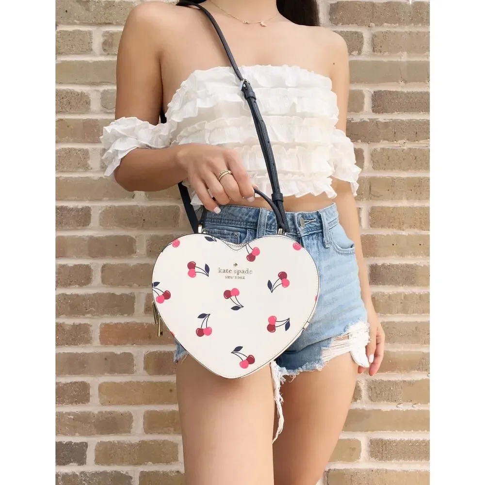 Kate Spade New York Love Shack Red Cherry Heart Crossbody Cream Multi